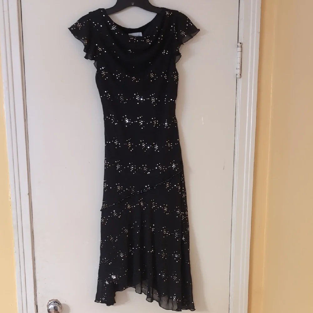 Disorderly Kids Elegant Black Sequin Beaded Asymmetrical Black Dress 14